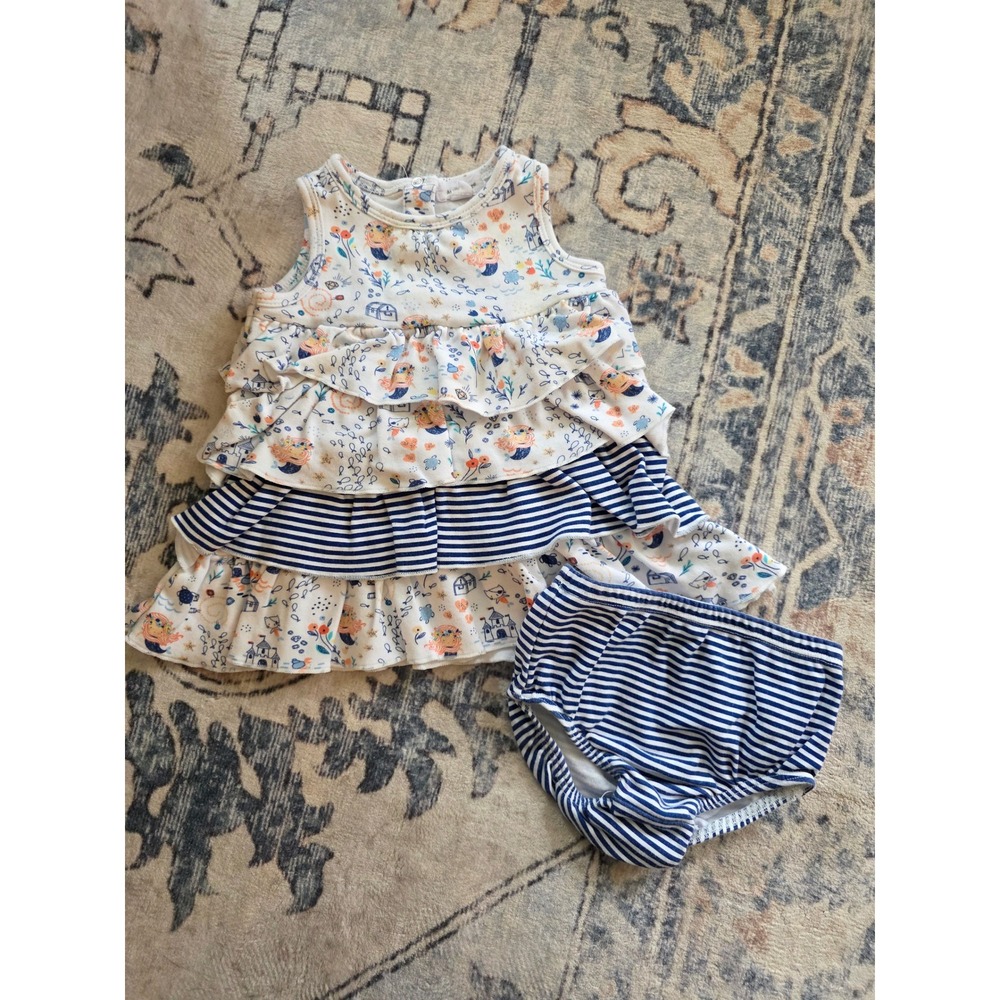 Angel Dear 3-6 months Sleeveless Mermaid Nautical Striped Dress and Bloomers Set